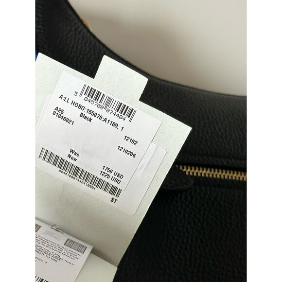 Burberry Hobo Leather Shoulder Bag Check Strap Black 81046821 Italy NWT $1750 - Picture 14 of 16